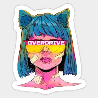 Overdrive vintage girl - Digital drawing - Color Sticker